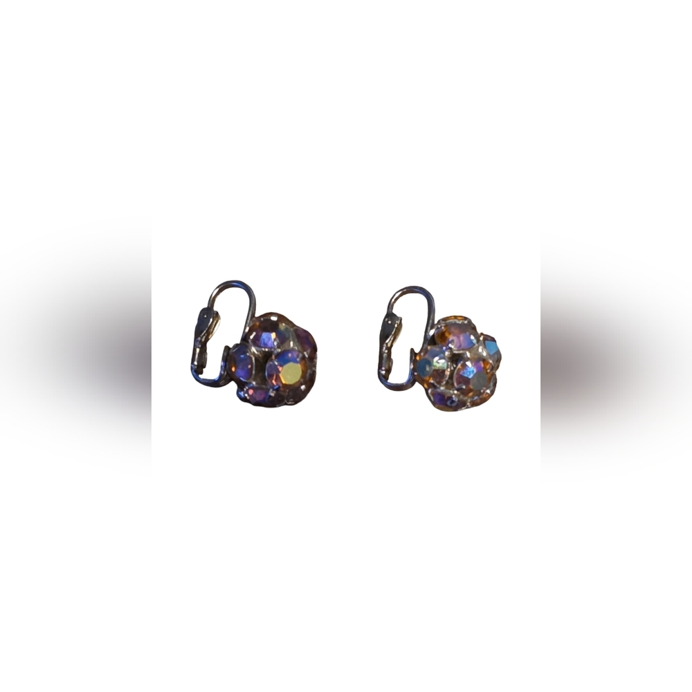Warner Stamped Vintage Aurora Borealis Rhinestone Clip-On Earrings
